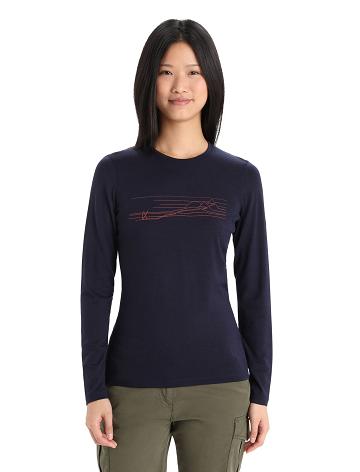 Midnight Navy Women's Icebreaker Merino 200 Oasis Long Sleeve Crewe Ski Stripes Base Layers | USA 1829YXFU